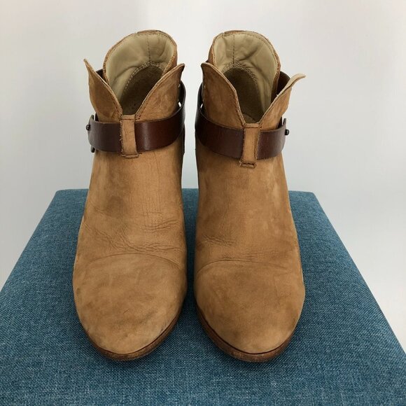 Rag and Bone Harrow Warm Brown Leather  Ankle Strap Block Heel Ankle Boots - Picture 2 of 15